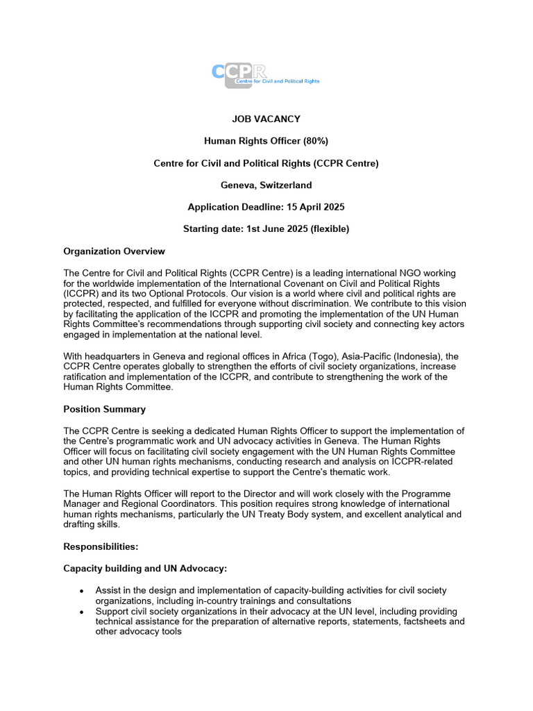Human Rights Officer Job Opening | PDF | Human Rights