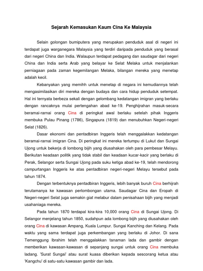 Sejarah Kemasukan Kaum Cina Ke Malaysia Pdf
