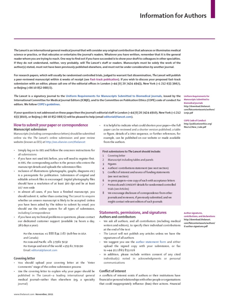 Lancet Information for Authors | Clinical Trial | Academic Journal