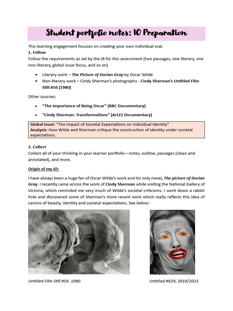 IO Learner Portfolios Notes - Daniella | PDF | The Picture Of Dorian Gray
