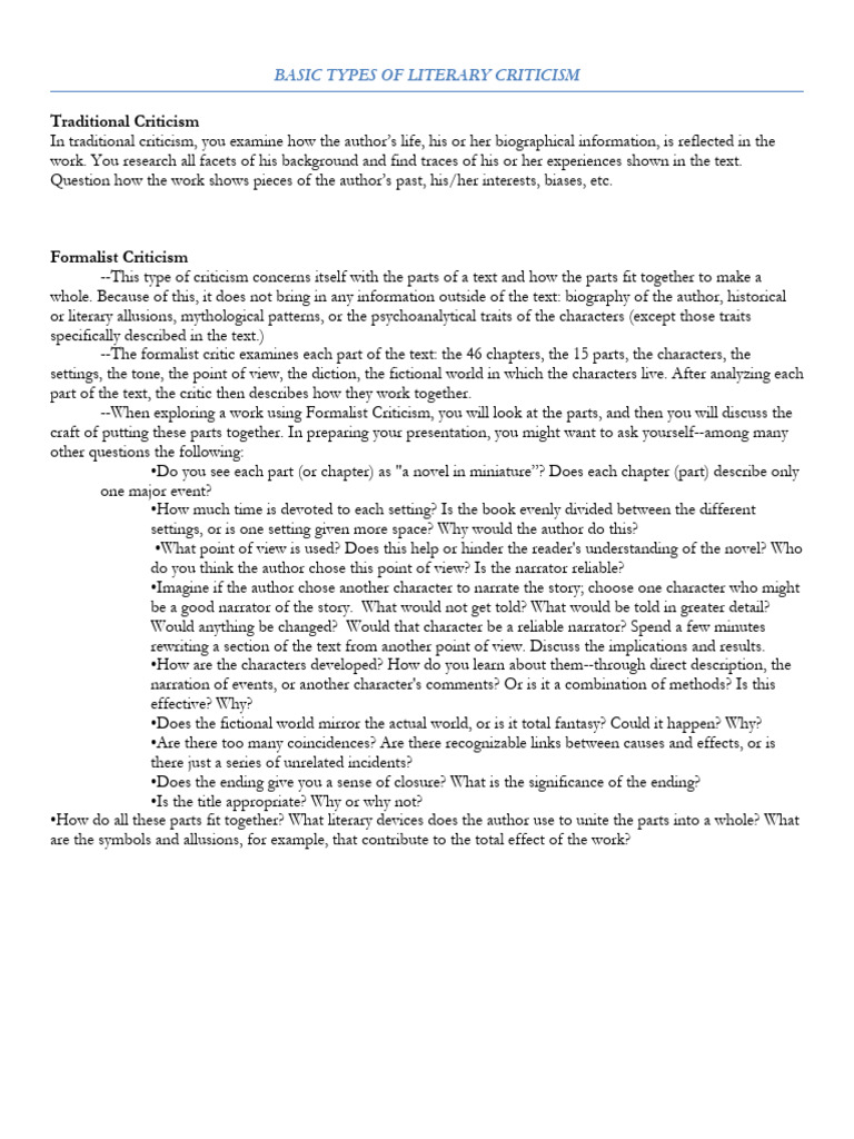 Basic Types of Literary Criticism | PDF | Marxism | Postcolonialism
