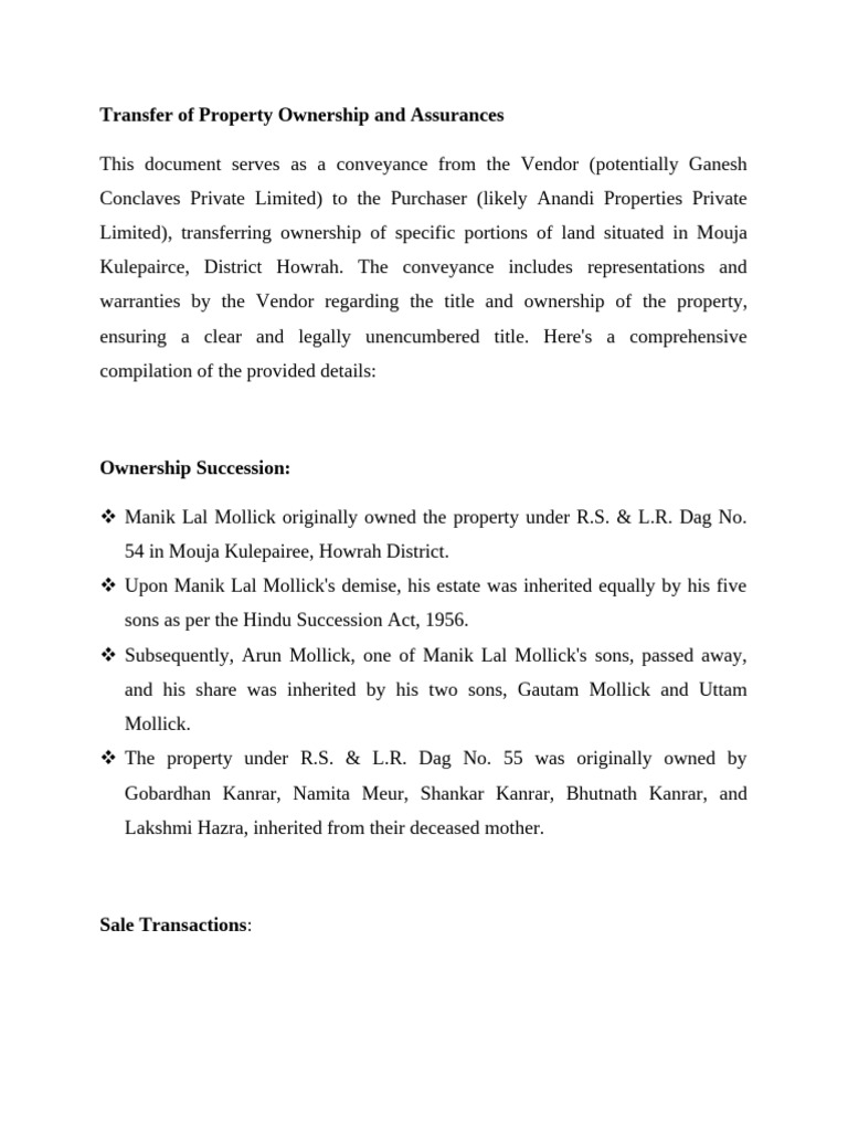 Transfer of Property Ownership and Assurances | PDF | Property ...