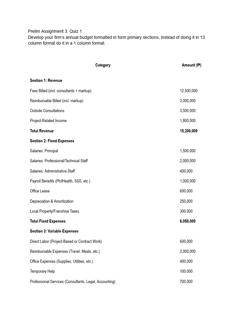 Firm Annual Budget PDF Expense Revenue