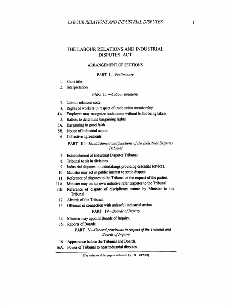 Labour Relations and Disputes Act Overview | PDF | Collective ...