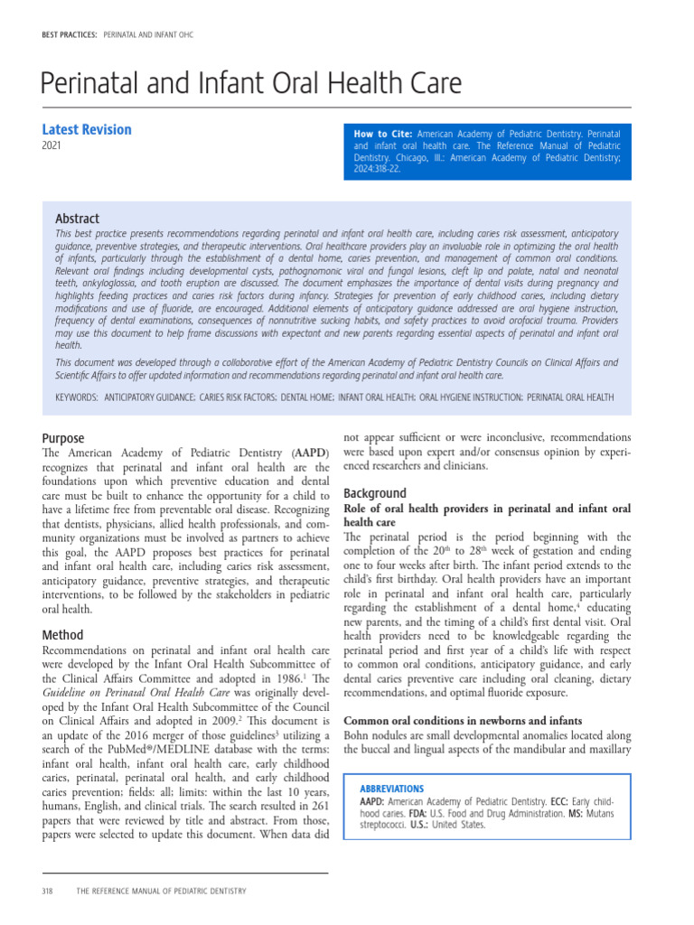 Perinatal and Infant Oral Health Guidelines | PDF | Dentistry | Medical ...