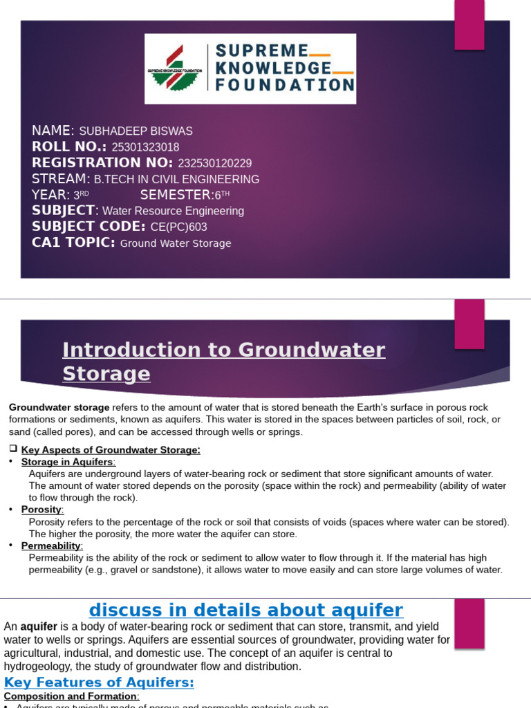 Groundwater Storage and Aquifer Types | PDF | Aquifer | Porosity