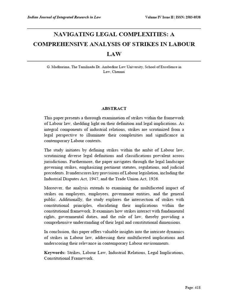 Legal Analysis of Strikes in Labour Law | PDF | Strike Action ...