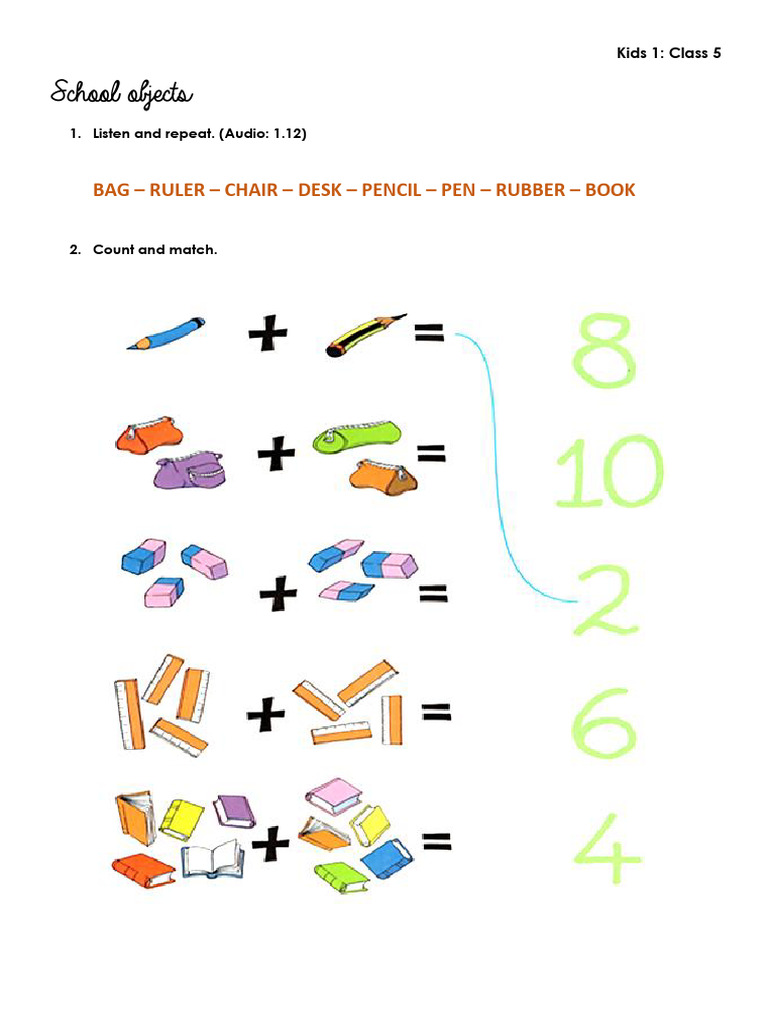 School Objects for Kids: Class 5 | PDF