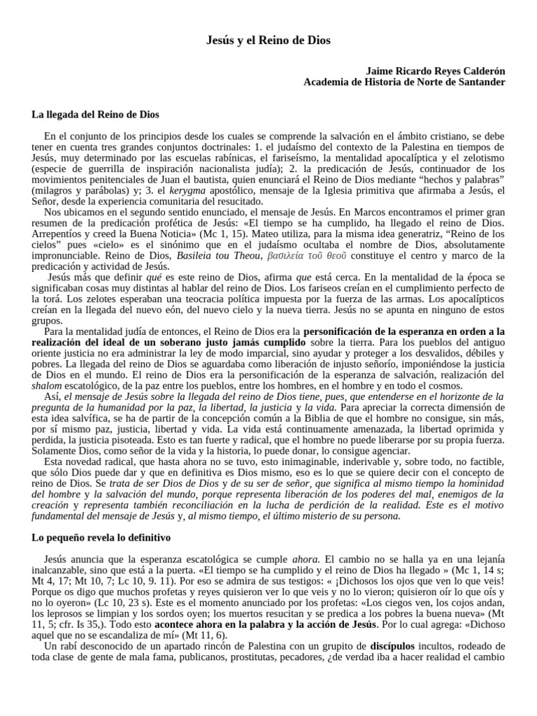 Reyes - Jesús y El Reino de Dios | PDF | Jesús | Reinado y reino de dios