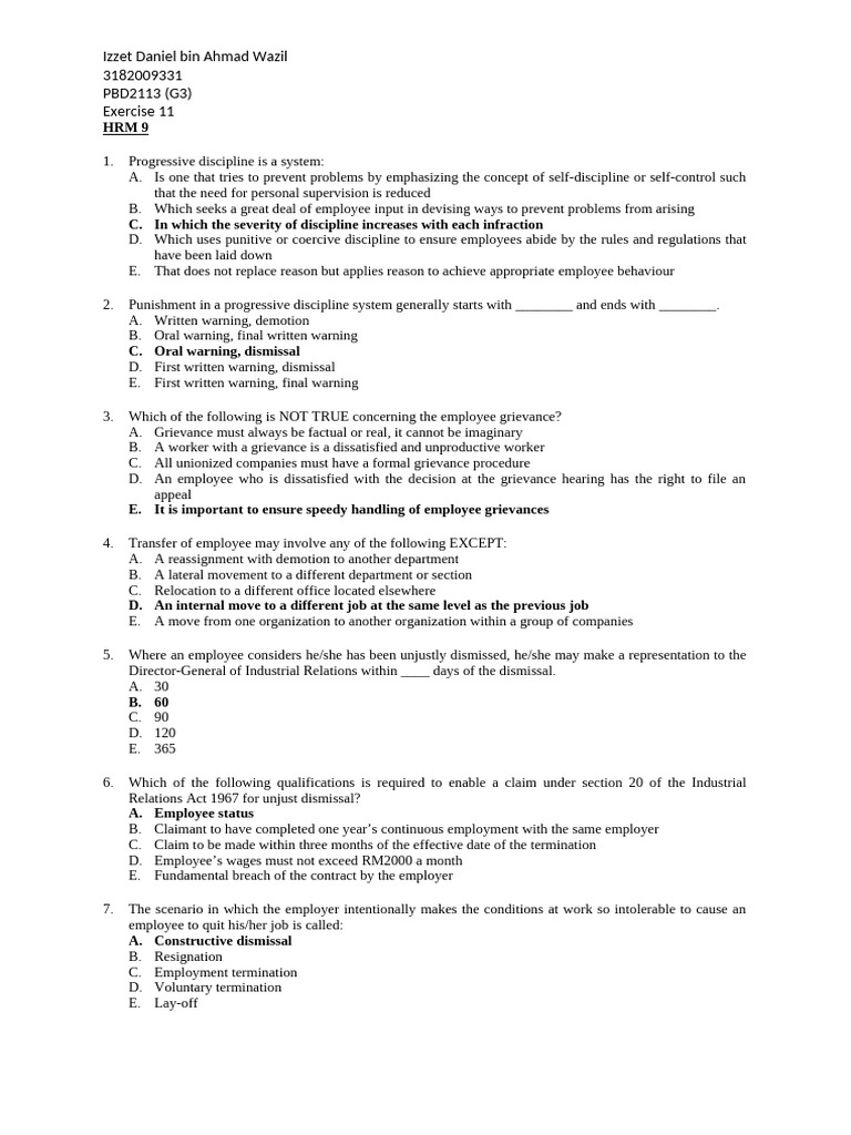 Exercise 11 | PDF | Labor | Business