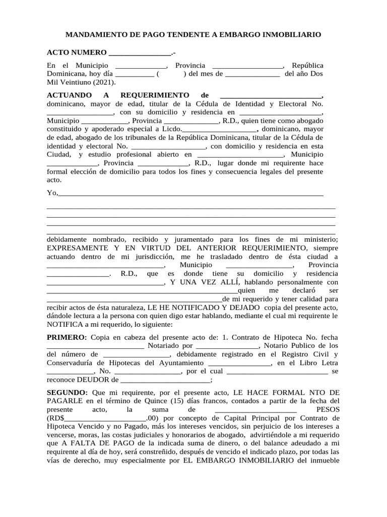 Mandamiento de Pago y Embargo Inmobiliario | PDF