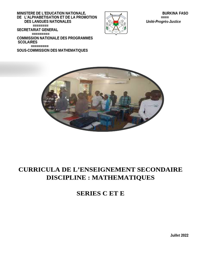 Programme de Maths Seconde C Burkina Faso | PDF | Mathématiques ...