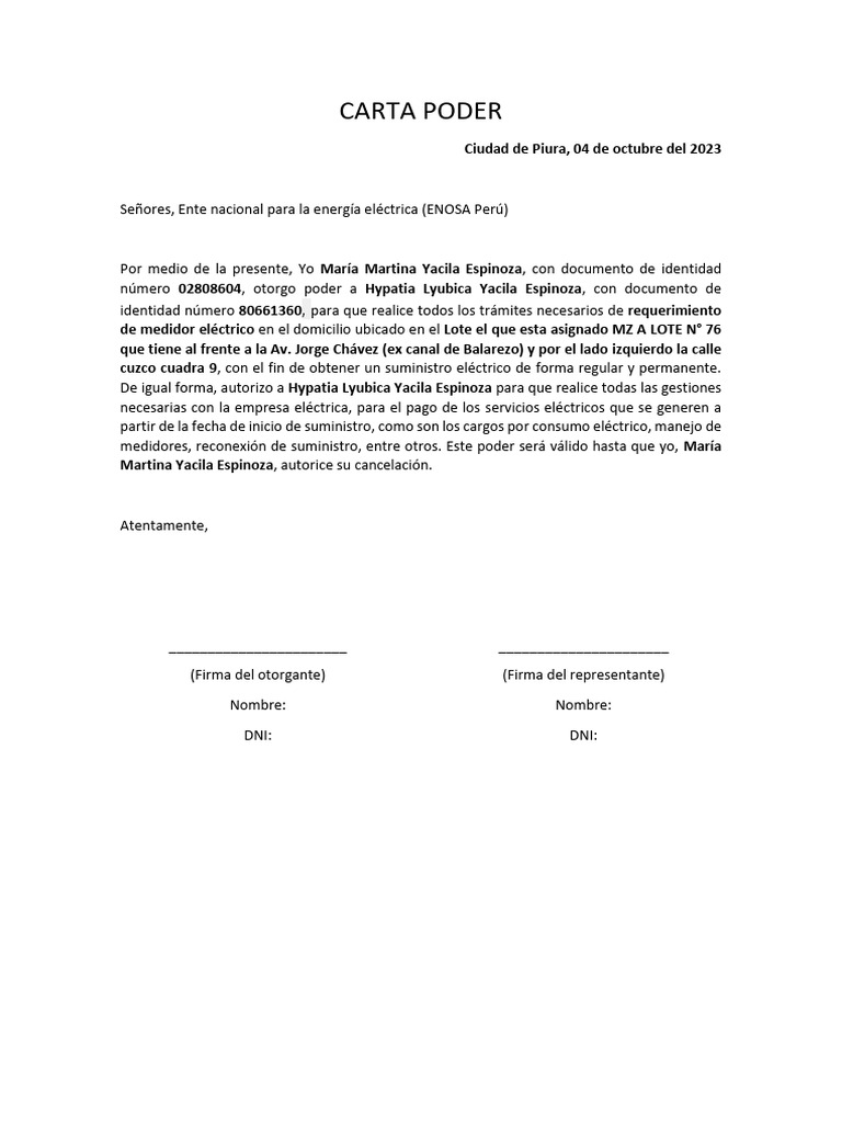 Carta Poder para Medidor de Luz | PDF | Autenticación | Control de acceso