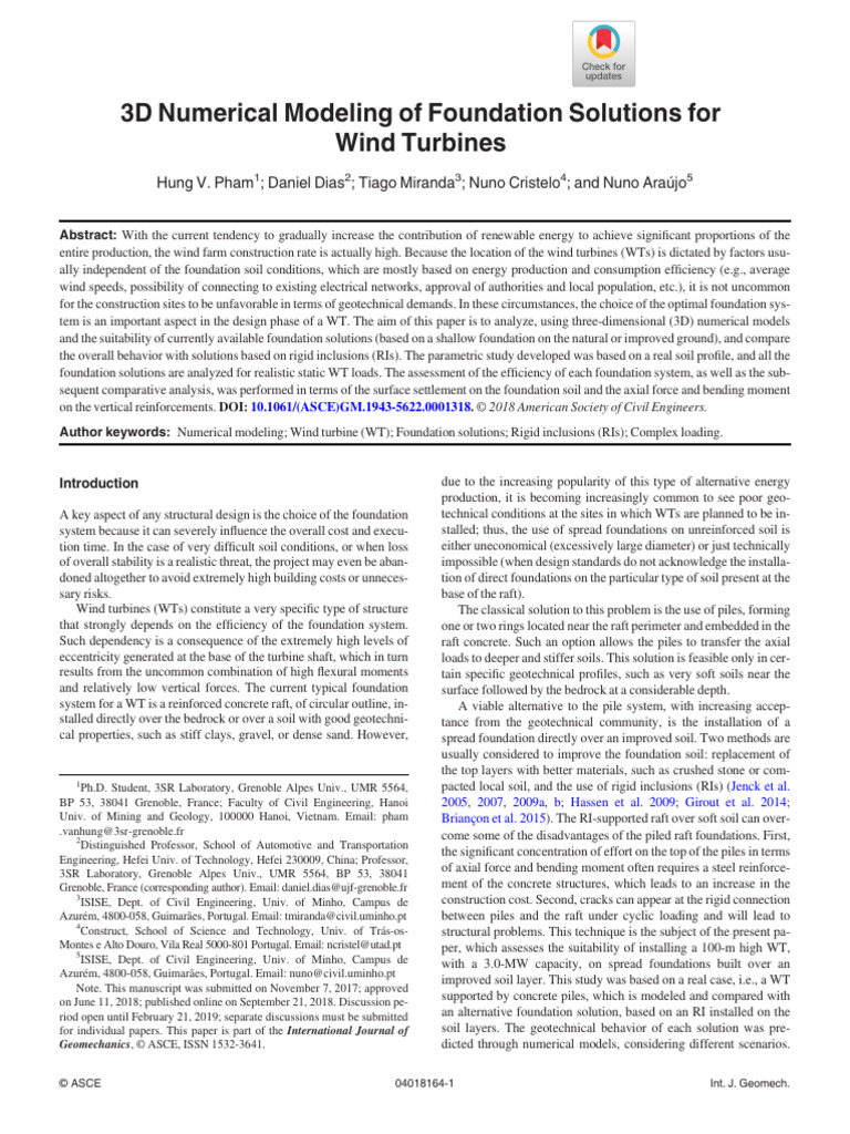 3D Numerical Modeling of Foundation Solutions For Wind Turbines Asce ...
