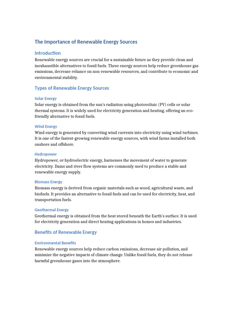 Benefits of Renewable Energy Sources | PDF | Renewable Energy | Energy ...