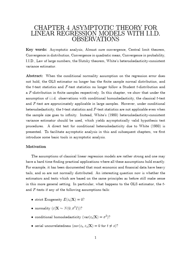 Asymptotic Theory in Linear Regression | PDF | Student's T Test ...