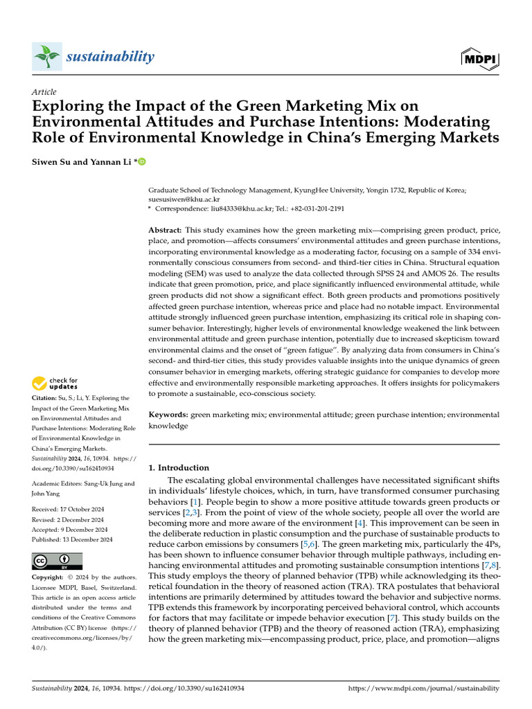 Exploring The Impact of The Green Marketing Mix On | PDF | Attitude ...