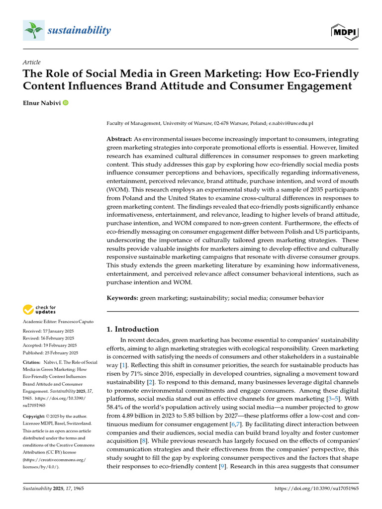The Role of Social Media in Green Marketing How Ec | PDF | Attitude ...