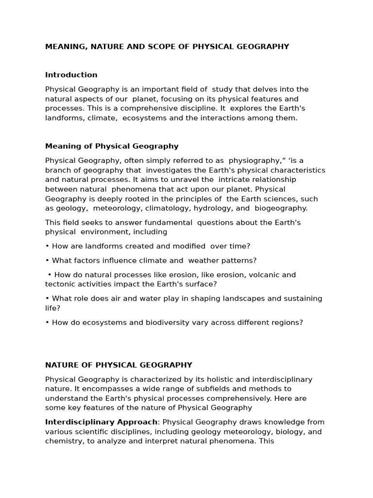 Nature and Scope of Physical Geography | PDF | Geography | Earth Sciences