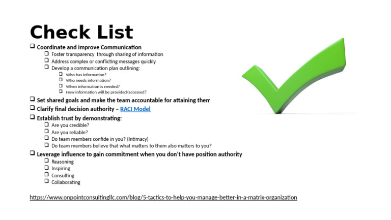 Leading in A Matrix Organization Short Leadership Check List 2019 | PDF