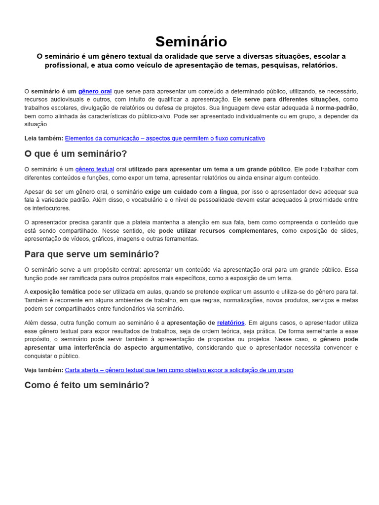 O que é um seminário e como realizá-lo | PDF | Informação | Seminário