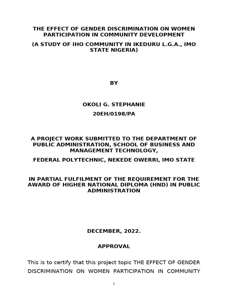 The Effect of Gender Discrimination On Women Participation in Community ...