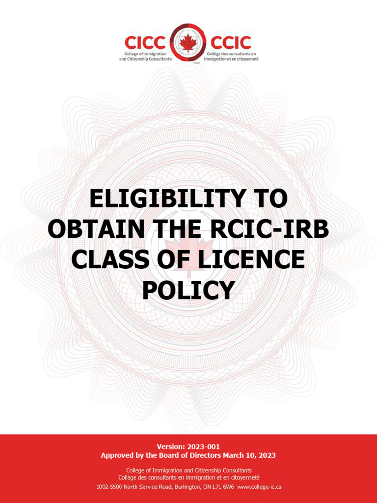 RCIC-IRB Licence Eligibility Policy 2023 | PDF | License