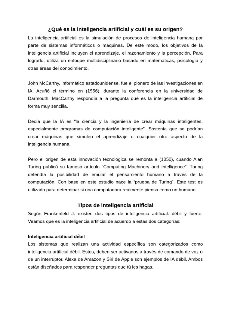 Origen y Tipos de Inteligencia Artificial | PDF | Inteligencia ...
