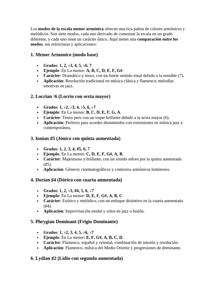 Comparación de Modos de La Escala Armonica | PDF | Escala (música ...