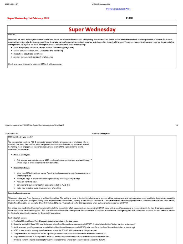 Super Wednesday Safety Update - Feb 2023 | PDF | Safety