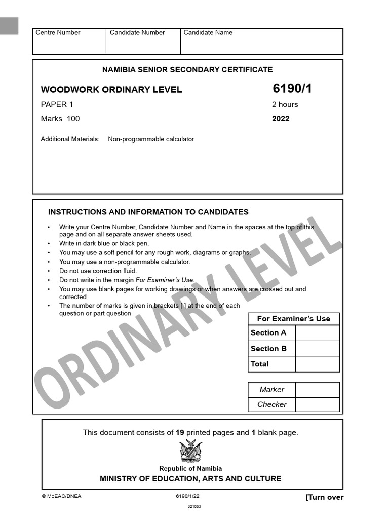 NSSCO - Woodwork Paper 1 6190-1 - First Proof 11.04.2022 | PDF | Door