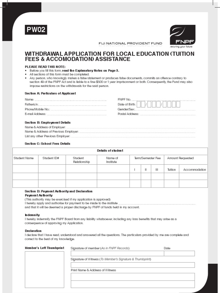 FNPF Education Assistance Application Form | PDF | Fee | Tuition Payments