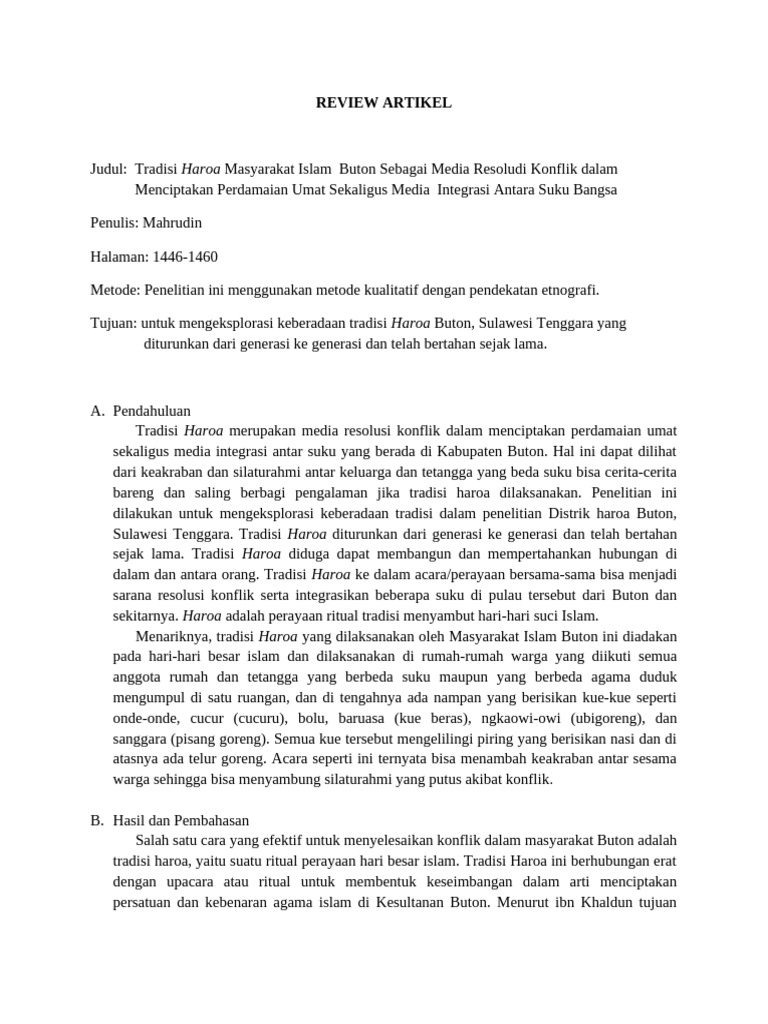 Tradisi Haroa: Resolusi Konflik Buton | PDF