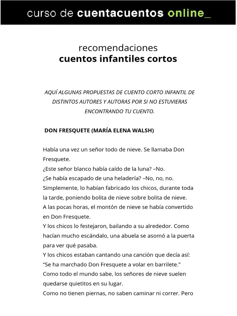 Textos Complementarios- Recomendaciones - Cuentos Infantiles Cortos ...