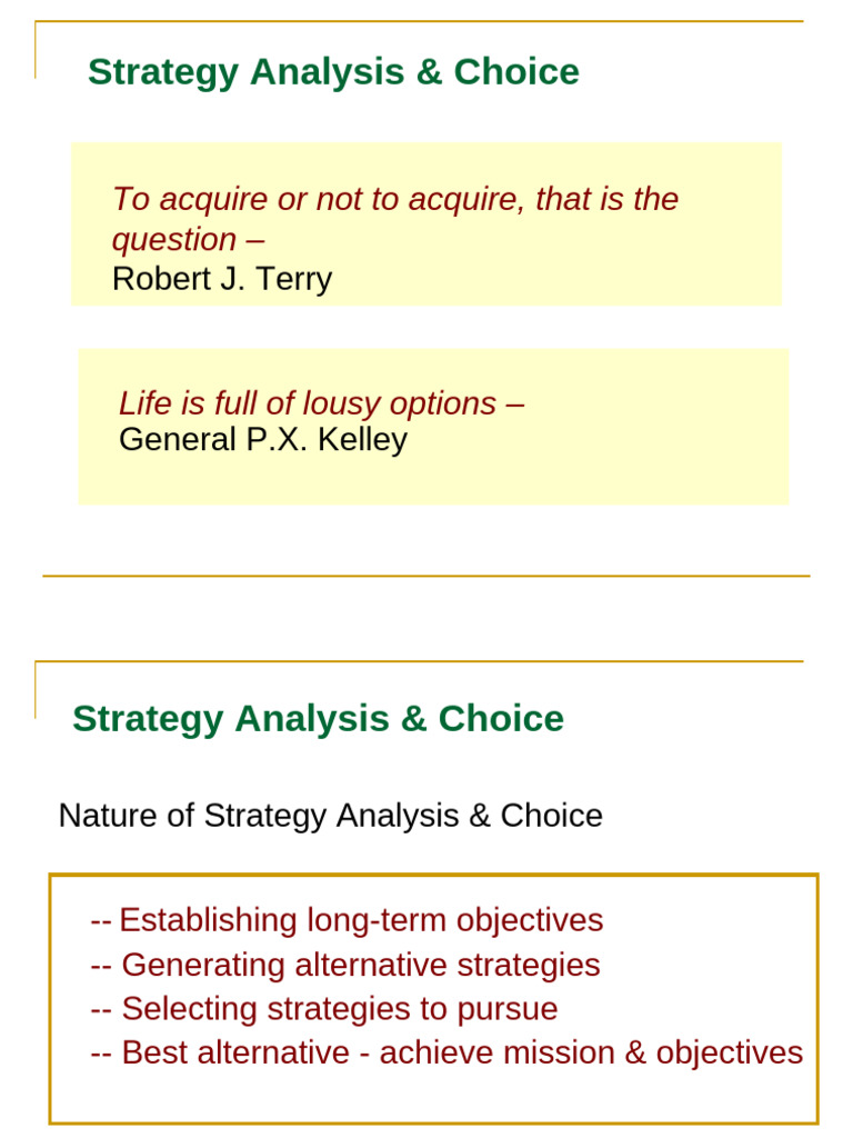 Strategy Analysis & Choice Framework | PDF | Swot Analysis | Matrix ...