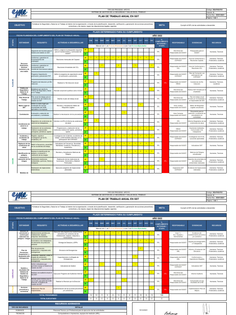 Plan de Trabajo Anual SST 2022 - Eme | PDF | Presupuesto | Auditoría