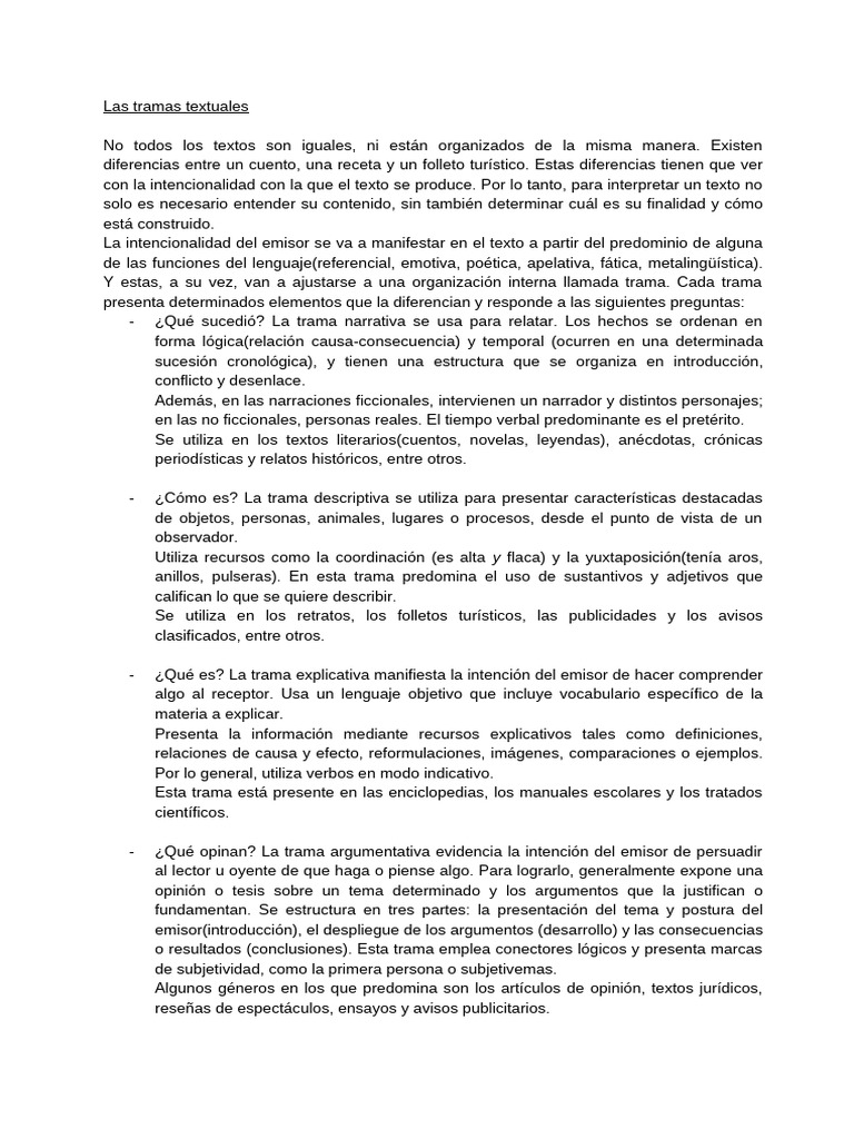 Tipos de tramas textuales explicadas | PDF | Narración | Lingüística