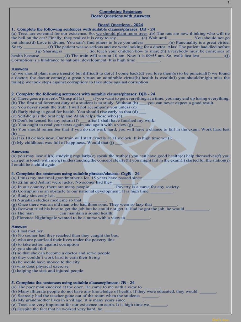 Sentence Completion Practice for Exams | PDF
