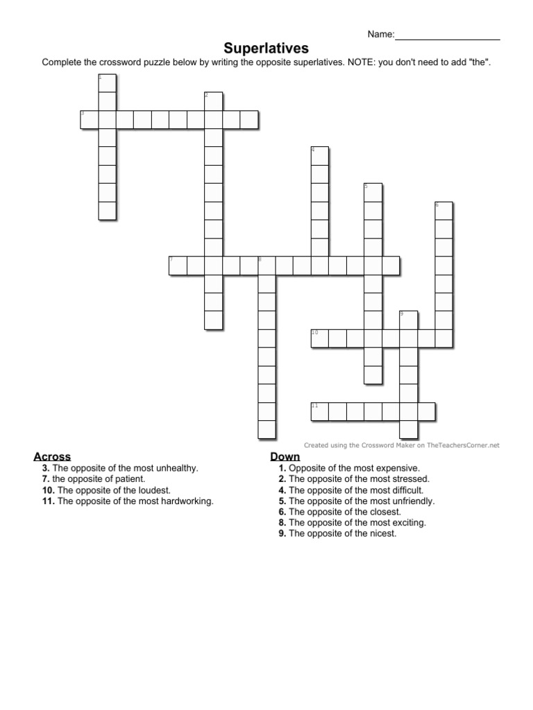 Superlatives Crossword PDF