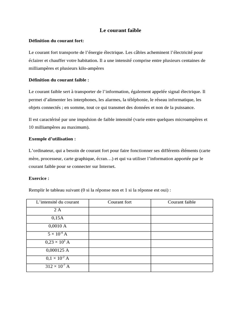 Définition du courant faible et fort | PDF