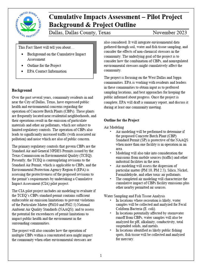 Cumulative Impacts Assessment - Pilot Project Background & Project ...