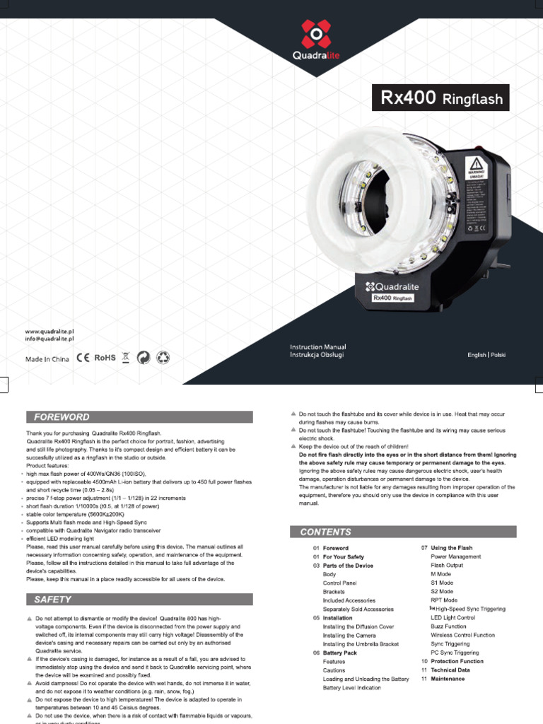 Manual Quadralite Rx400 ENG | PDF