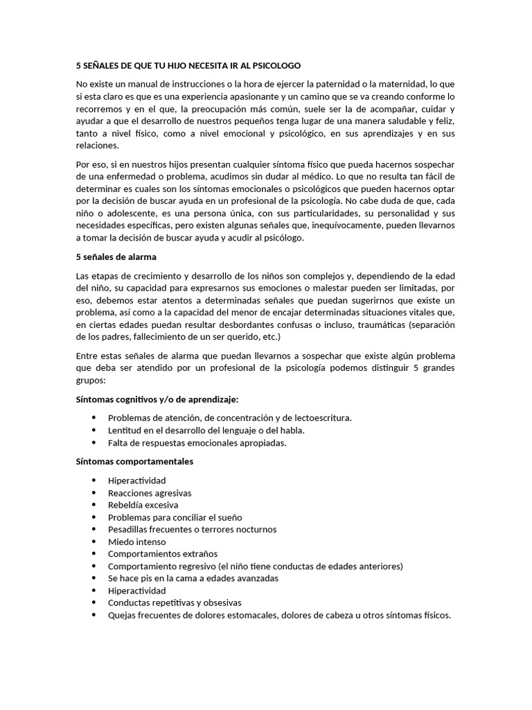Señales de Que Tu Hijo Necesita Ir Al Psicologo | PDF | Desorden ...