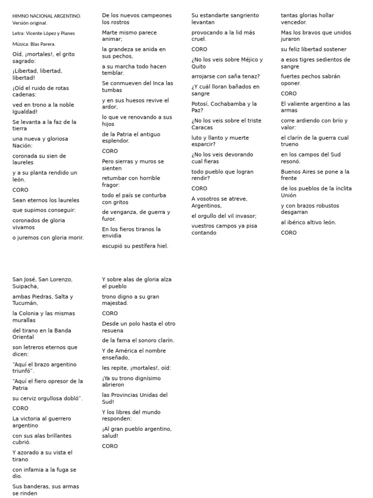 Himno Nacional Argentino | PDF | Argentina | Himnos