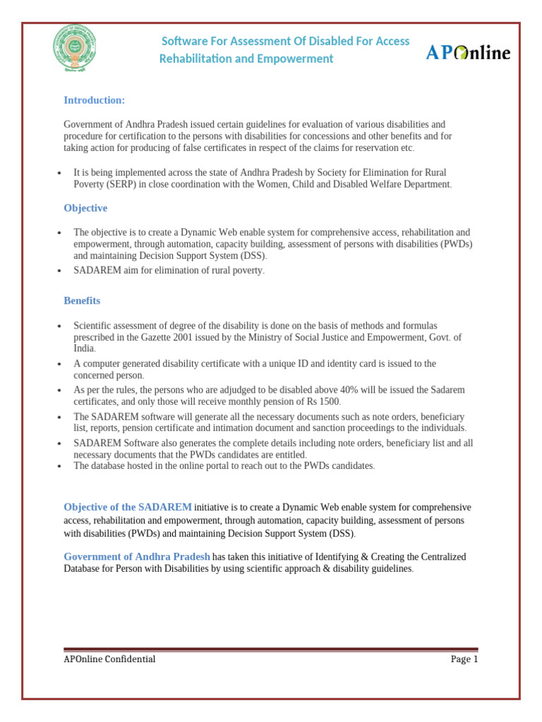 SADAREM: Disability Assessment Software | PDF | Disability | Button ...