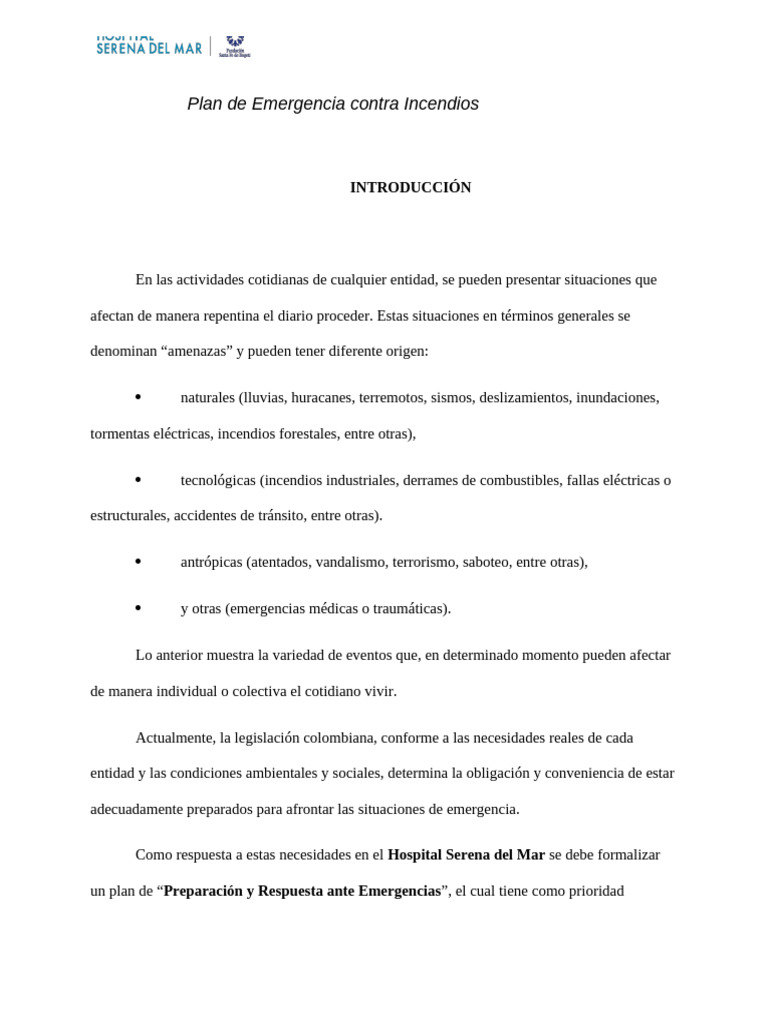 Plan de Emergencia para Incendios HSM | PDF
