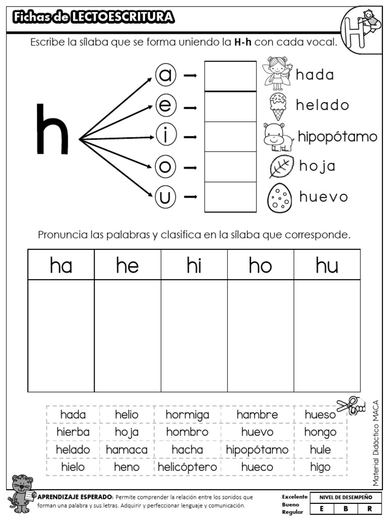 Fichas de Lectoescritura con la Letra H | PDF | Escritura | Aprendizaje