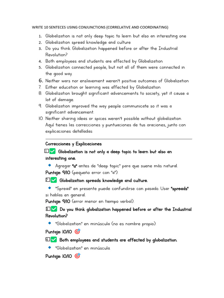 Write 10 Senteces Using Conjunctions | PDF