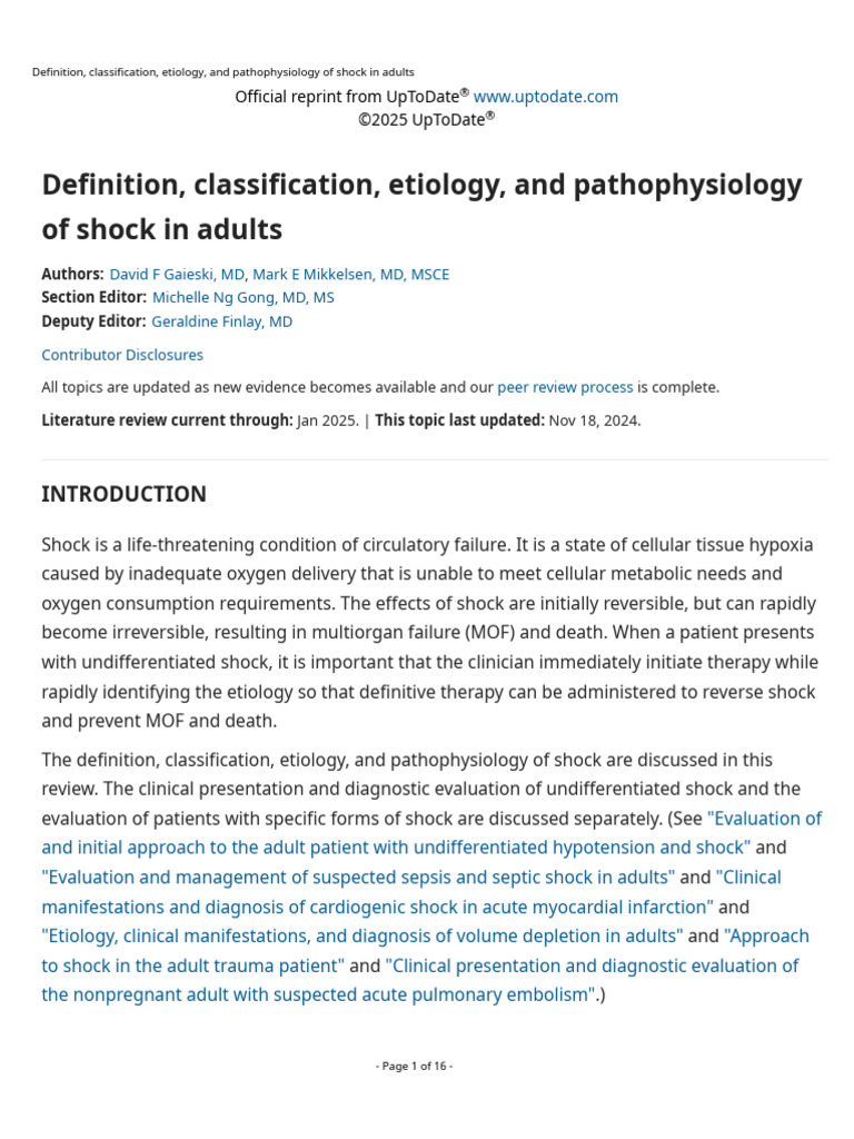 DEFINITION CLASSIFICATION ETIOLOGY AND PATHOPHYSIOLOGY OF SHOCK IN ADULTS PDF visual data 2