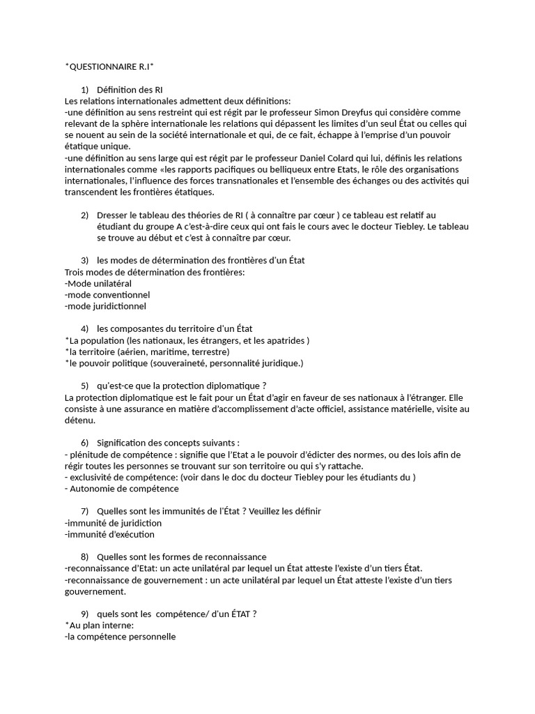 Définitions des relations internationales | PDF | État | Souveraineté
